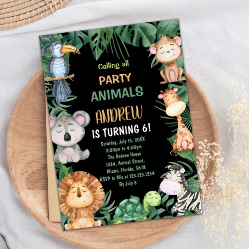 Black Safari Jungle Birthday Invitations