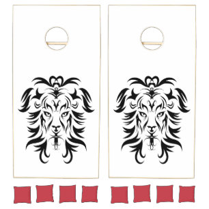 Black Safari Lion Head Tribal Art Cornhole Set