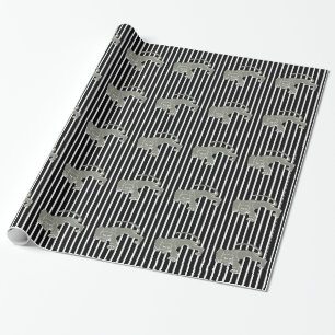 Black Safari Stripe with Leopard Wrapping Paper