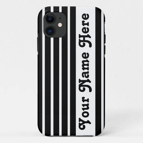 Black Safari Stripe with name iPhone 11 Case