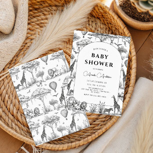 black Safari Toile De Jouy Boy Baby Shower Invitation