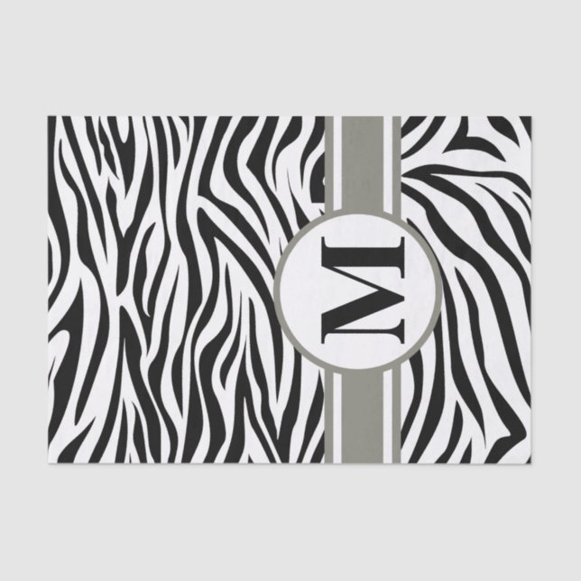 Black Safari Zebra with monogram Tissue Paper (Front)