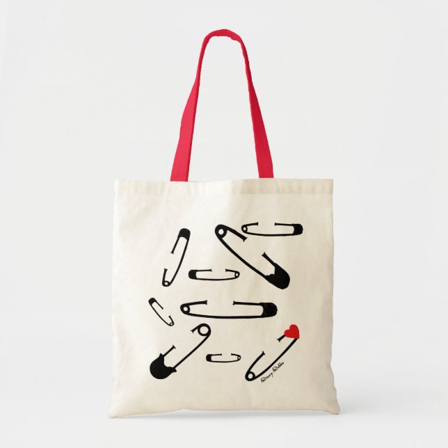 Black safety pin art tote bag (Front)