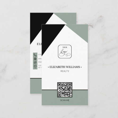 Black Saga Green Custom Business Logo  QR Code Business Card