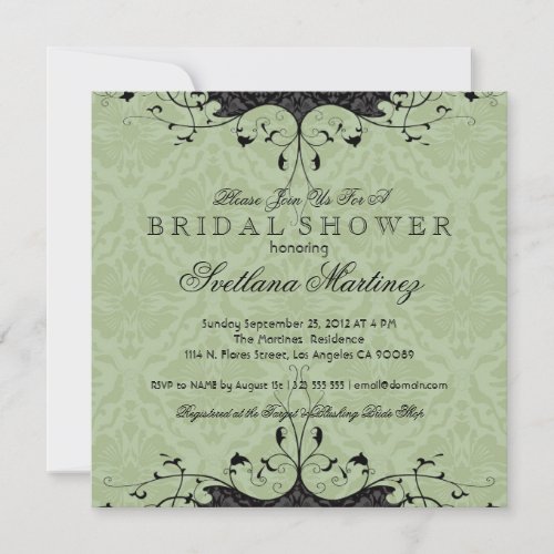 Black &amp; Sage-Green Elegant Bridal Shower Invite