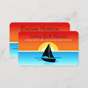 Black Sail Yacht Silhouette Sailing in the Sunset Business Card