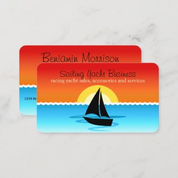 Black Sail Yacht Silhouette Sailing In The Sunset Business Card by sunnymars at Zazzle