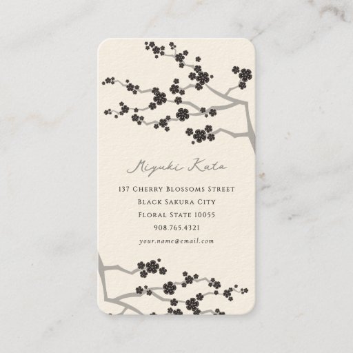 Customizable Black Sakura Cherry Blossoms Flowers Oriental Zen Business Card Templates