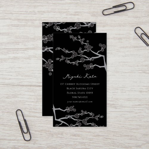 Black Sakura Cherry Blossoms Flowers Oriental Zen Business Card Templates