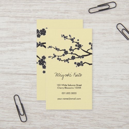 Black Sakura Cherry Blossoms Flowers Oriental Zen Business Card