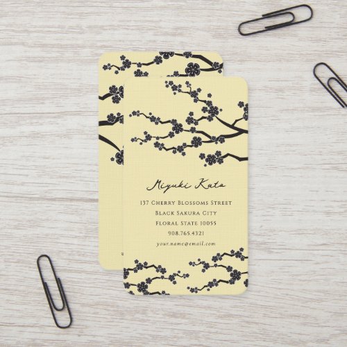 Black Sakura Cherry Blossoms Flowers Oriental Zen Business Card Template