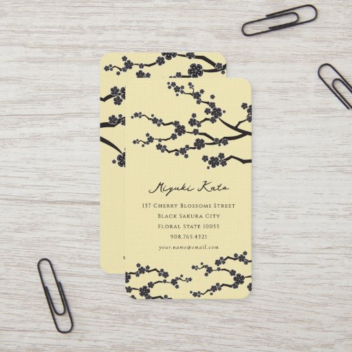 Customizable Black Sakura Cherry Blossoms Flowers Oriental Zen Business Card Template