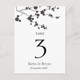 Black Sakura Cherry Blossoms Zen Table Number Card