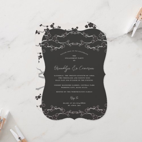 Black Sakura Cherry Blossoms Zen Wedding Reception Invitation