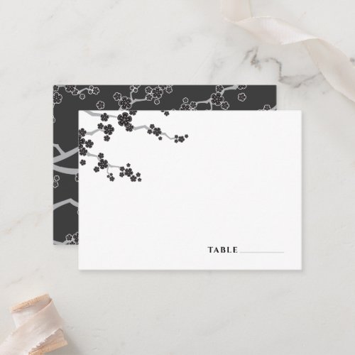 Black Sakura Flowers Cherry Blossoms Zen Wedding Place Card