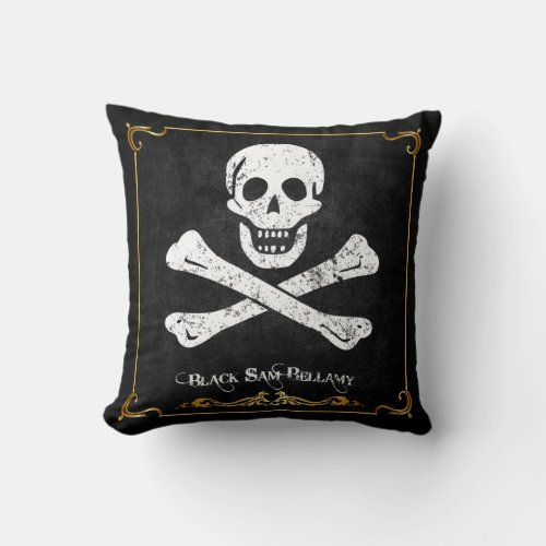 Black Sam Bellamy Skull  Bones Pirate Flag Pillow