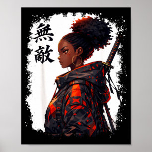 Black samurai girl anime warrior afro african poster