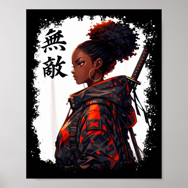 Black samurai girl anime warrior afro african poster (Front)