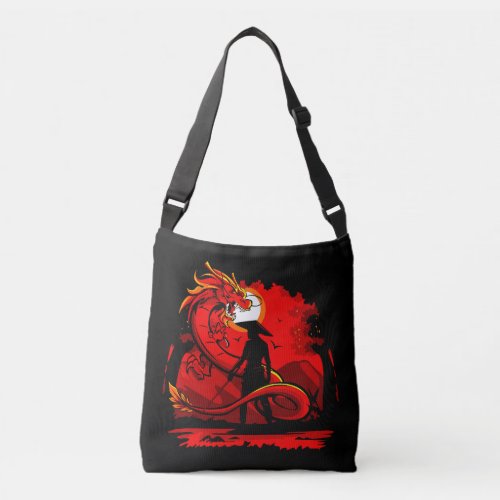 Black Samurai Red Dragon Japanese Style Artwork  Crossbody Bag