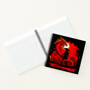 Black Samurai Red Dragon Japanese Style Artwork   Notebook