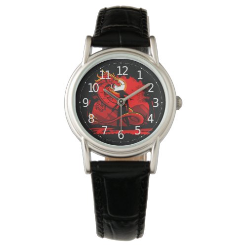 Black Samurai Red Dragon Japanese Style Artwork  Watch