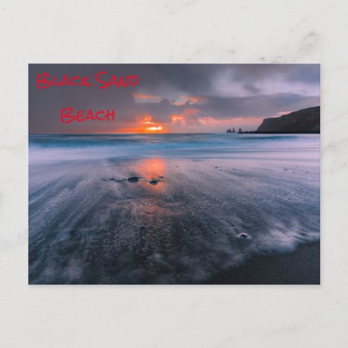 Black Sand Beach Iceland Island Sunset Postcard