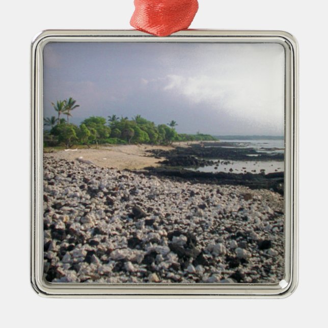 Black Sand Beach in Hawaii Metal Ornament (Front)