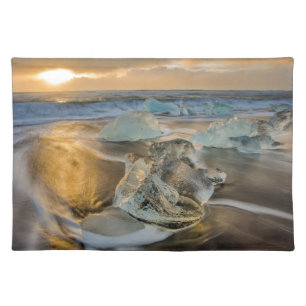 Black Sand Beach Jokulsarlon South Iceland Cloth Placemat