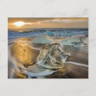 Black Sand Beach Jokulsarlon South Iceland Postcard