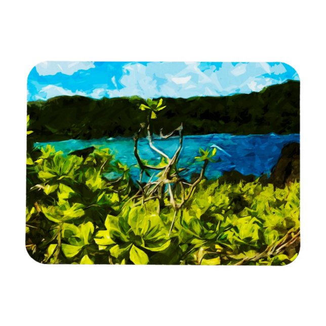 Black Sand Beach On the Road to Hana Maui Abstract Magnet (Horizontal)