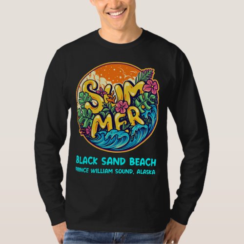 Black Sand Beach Prince William Sound Alaska Retro T_Shirt