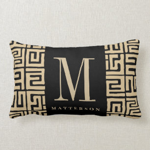 Black Sand Kuba Print Inspired Monogram Lumbar Pillow