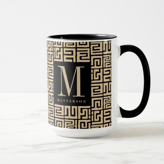 Black|Sand Kuba Print Inspired Monogram Mug (Right)