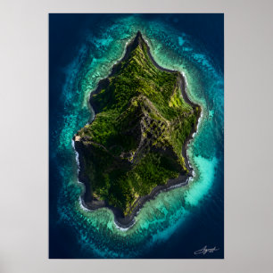 Black Sand Volcanic Island Satellite View Poster
