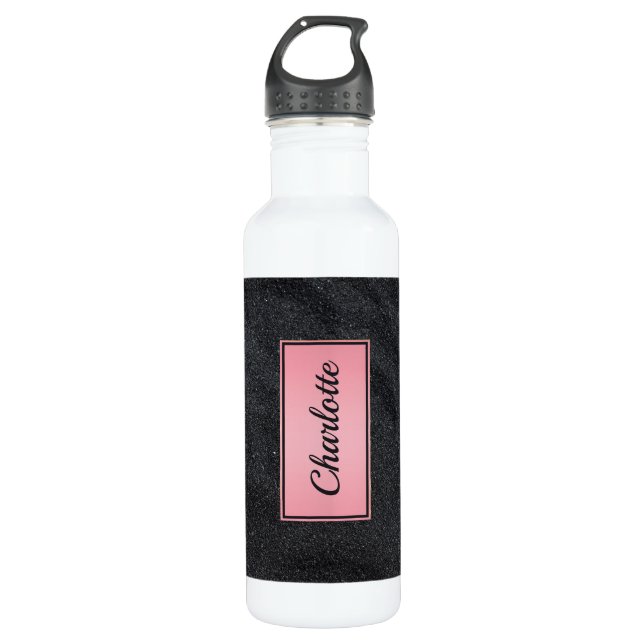 Black Sandy Glitter Stainless Steel Water Bottle (Front)