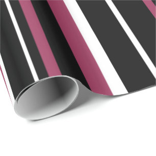 Black, Sangria Pink, and White Stripe Wrapping Paper