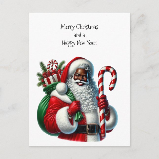 Black Santa and Bag of Gifts  Holiday Postcard (Front)