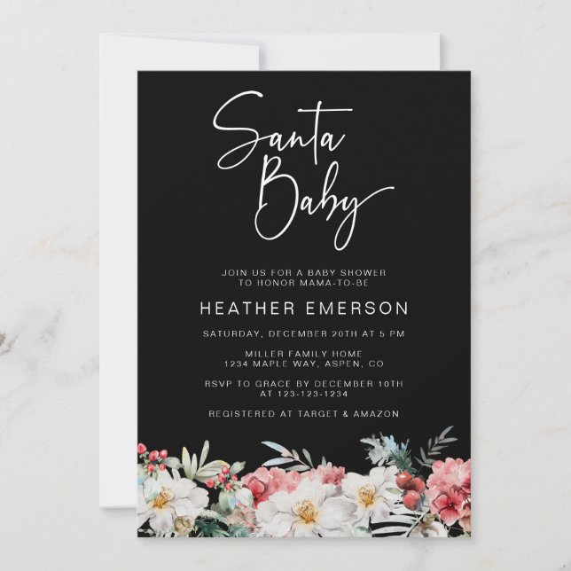 Black Santa Baby Holiday Baby Shower Invitation (Front)