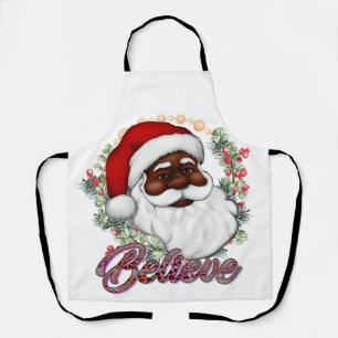 Black Santa Believe Melanin Man Christmas Cheer Apron