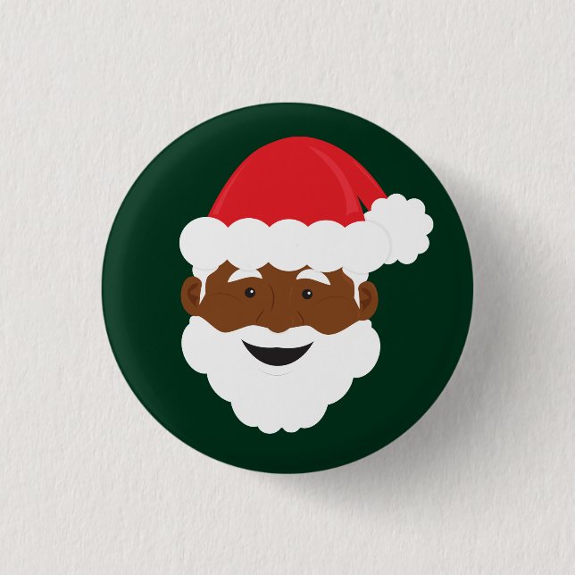 Black Santa Brown Skin Christmas Button (Front)