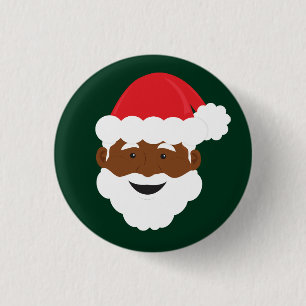 Black Santa Brown Skin Christmas Button