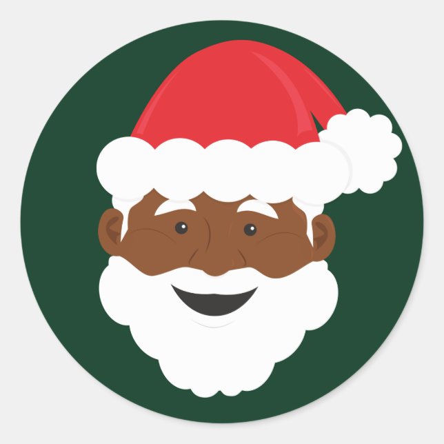 Black Santa Brown Skin Christmas Classic Round Sticker (Front)