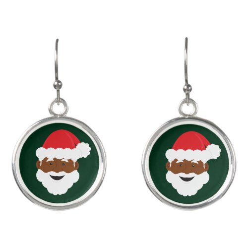 Black Santa Brown Skin Christmas Earrings