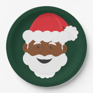 Black Santa Brown Skin Christmas Paper Plates