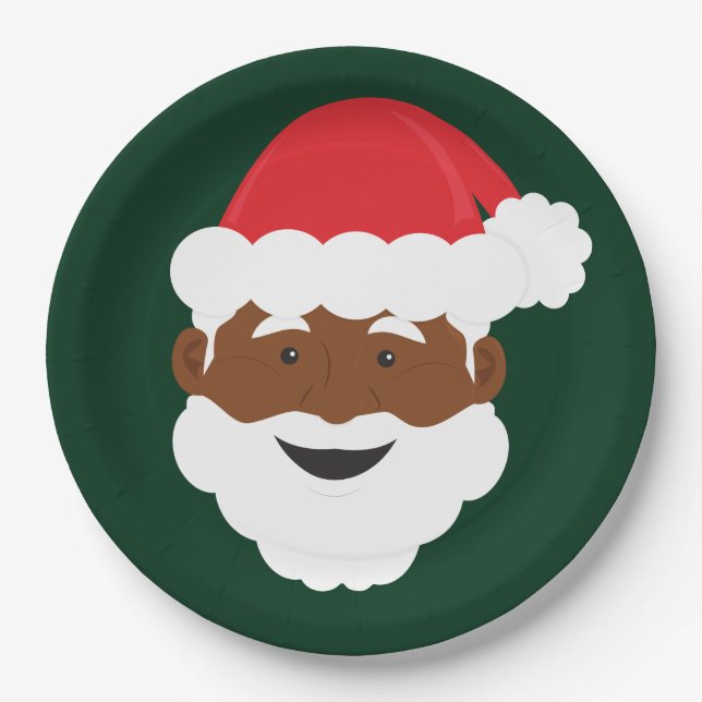 Black Santa Brown Skin Christmas Paper Plates (Front)