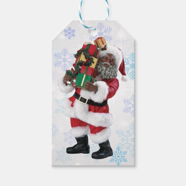 Black Santa Carrying Presents Gift Tag (Front)