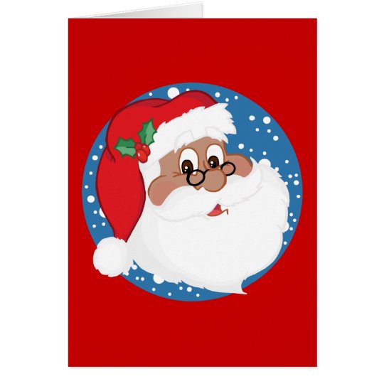 Black Santa Cartoon (Blue) Card