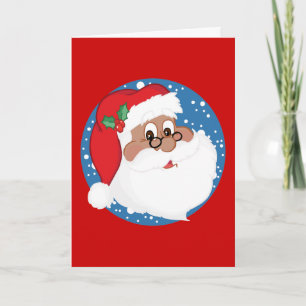 Black Santa Cartoon (Blue) Holiday Card