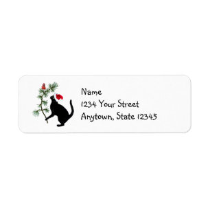 Black Santa Cat Christmas Return Address Labels