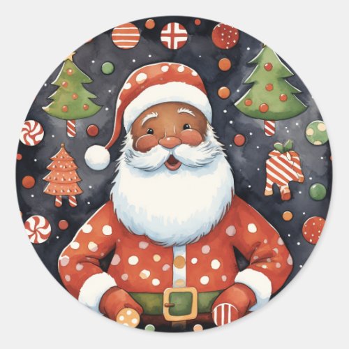 Black Santa Christmas _ African American Santa Classic Round Sticker